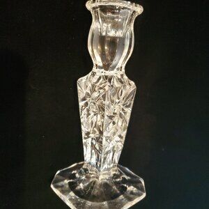 Vintage Cut Crystal Heavy Candlestick~Square Column Pinwheel Design Collectible